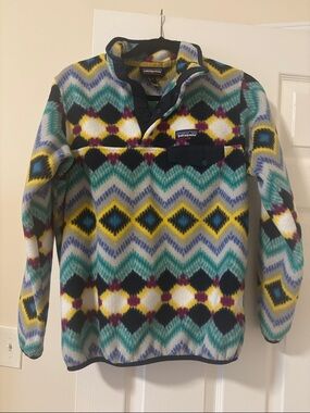 Patagonia Multicolor Geometric Synchilla Fleece Pullover - Teal/Yellow/Black